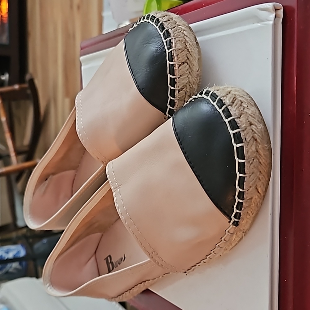 Browns Cream And Black Leather Espadrille Size 38